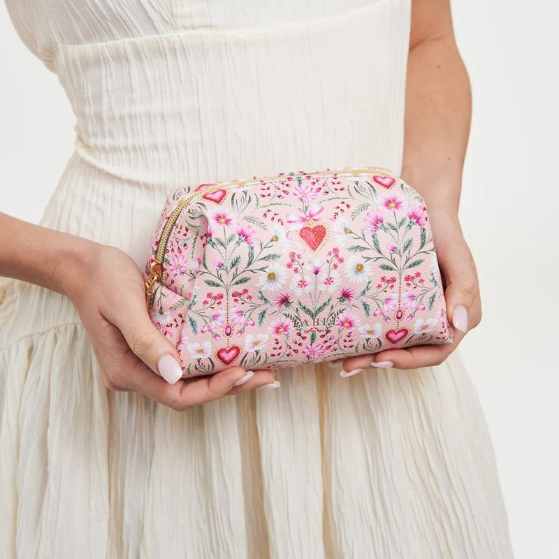 Fable England Penelope Floral Heart Rosa Sminkeveske