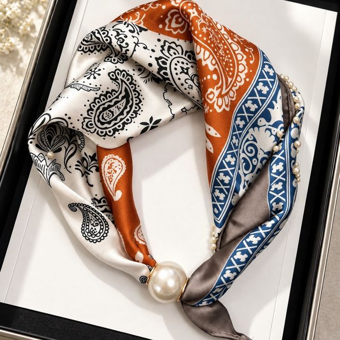 Hovedbilde Elegant satengskjerf med paisley-mønster og ...
