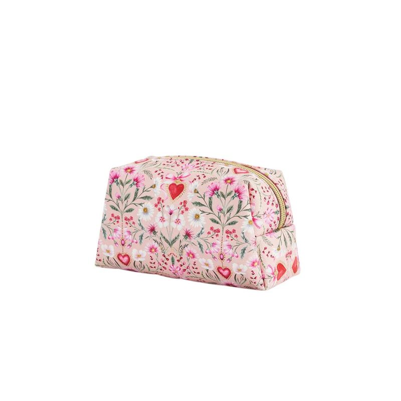 Fable England Penelope Floral Heart Rosa Sminkeveske